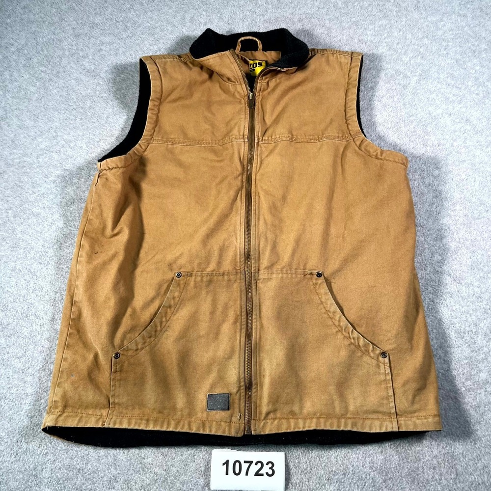 Brazos Work Force Work Vest Mens Medium Brown Fleece Lined Cotton Full Zip